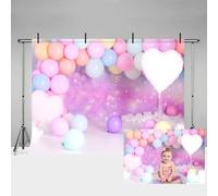 MEHOFOND 2,1 x 1,5 m arcobaleno nuvola palloncini colorati ragazza compleanno fotografia sfondo amore cuore pastello sfondo festa banner torta smash decorazione tavolo baby shower ritratto foto studio