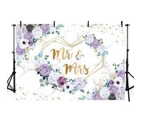 MEHOFOND 2,1 x 1,5 m fiore viola Mr & Mrs Party sfondo per addio al nubilato, cerimonia di fidanzamento, coppie, anniversario di matrimonio, decorazione, ritratto, fotografia, sfondo, forniture banner