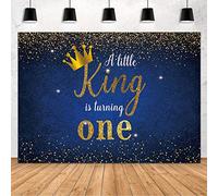 MEHOFOND 2,1 x 1,5 m King Boy 1 ° compleanno decorazione sfondo oro corona glitter stella Un piccolo re sta girando 1 blu fotografia sfondo banner di torta tavolo studio foto puntelli