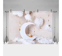 MEHOFOND 2,1 x 1,5 m luna bianca stella oro sfondo fotografico per bambini grigio nuvola bianca neonato servizio fotografico ragazzo ragazza compleanno sfondo banner torta smash studio foto puntelli