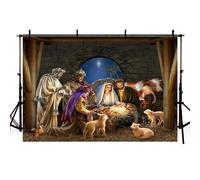 MEHOFOND 2,1 x 1,5 m Presepe Sfondo Starlight Sacra Famiglia e Tre Re Credenza Religiosa Sfondo Fotografico Bibbia Storia Outdoor Decorazione di Natale Chiesa Religiosa Cristiana Foto Puntelli