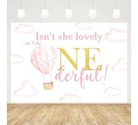 MEHOFOND 2,1 x 1,5 m ragazza 1° compleanno sfondo pastello rosa nuvola cielo fotografia sfondo Isn't she Lovely Onederful mongolfiera decorazione festa torta tavolo banner foto studio puntelli