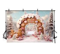 MEHOFOND 2,1 x 1,5 m sfondo natalizio ad arco di pan di zenzero per fotografia invernale pino pan di zenzero uomo caramella neve scena sfondo adulto bambino ritratto festa famiglia decorazione tavolo