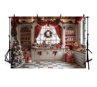 MEHOFOND 2,1 x 1,5 m sfondo per dessert di Natale, cucina, torta, barattolo di caramelle, albero di Natale, finestra, neve, paesaggio, fotografia, sfondo per feste in famiglia, decorazione per feste,
