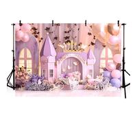 MEHOFOND 2,1 x 1,5 m viola ragazza compleanno fotografia sfondo rosa floreale farfalla castello carrozza palloncino sfondo baby shower torta Smash principessa festa di compleanno decorazione banner