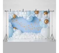 MEHOFOND 2,4 x 1,8 m blu ragazzo compleanno fondali per la fotografia nuvole bianche oro palloncini e stelle bambini festa sfondo torta Smash decorazione ritratto studio puntelli regalo