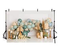 MEHOFOND 2,4 x 1,8 m Bohemian Boy 1st Birthday Fotografia Sfondo Erba Pampa Boho Palloncini Festa di Compleanno Banner Cake Smash Decorazioni Sfondo Photo Studio Forniture