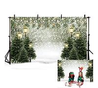 MEHOFOND 2,4 x 1,8 m Inverno Fiocco di Neve Natale Sfondo Naturale Verde Cedro Nevicata Ritratto Fotografia Sfondo Scena di Neve Luce di Natale Decorazione Del Partito Banner Foto Studioshoot Cabina…