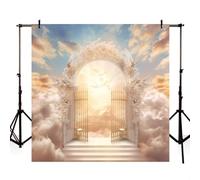MEHOFOND 2,4 x 2,4 m Scala verso il cielo sfondo per fotografia Paradise Gate cielo nuvole bianche sfondo adulti bambini ritratto battesimo funerale giorno commemorativo Chiesa Decor Banner Photo