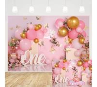 MEHOFOND 2,4x1,8m Decorazione del bambino ritratto della decorazione del partito della farfalla del pallone di compleanno della ragazza rosa