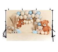 MEHOFOND 2,4x1,8m Palloncino blu di fotografia dell'orso del bambino del primo compleanno del bambino di sfondo del tema bohemian