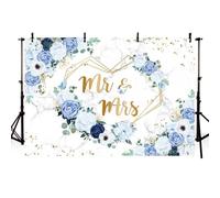 MEHOFOND 3 x 2,1 m fiore blu Mr & Mrs Party sfondo per addio al nubilato, cerimonia di fidanzamento, coppie, anniversario di matrimonio, decorazione, ritratto, fotografia, sfondo, forniture banner
