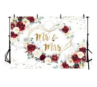 MEHOFOND 3 x 2,1 m fiore rosso Mr & Mrs Party sfondo per addio al nubilato, cerimonia di fidanzamento, coppie, anniversario di matrimonio, decorazione, ritratto, fotografia, sfondo, forniture banner