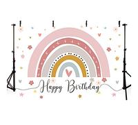MEHOFOND 7x5ft Rosa Boemia Arcobaleno Ragazza Sfondo di Compleanno Pastello Fiore Stella Boho Stile Fotografia Sfondo Festa di Compleanno Banner Torta Smash Tavolo Arredamento Ritratto Forniture