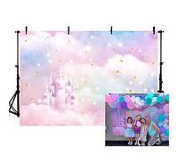 MEHOFOND 8x6ft Dreamy Arcobaleno Castello Partito Sfondo Ragazza Nuvole Colorate Stella D'oro Principessa Fotografia Sfondo Foto Sparare Banner Ritratto Photo Booth Props Forniture