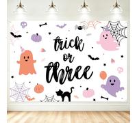 MEHOFOND Trick or Three Sfondo Halloween 3° compleanno sfondo per ragazze Halloween 3° compleanno decorazioni forniture banner fantasma ragno pipistrello fotografia sfondo foto puntelli 2,1 x 1,5 m