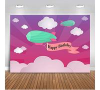 Mehofoto 2,1 x 1,5 m cotone poliestere Happy Birthday fondale fotografico Airship compleanno foto fondale bianco cloud Cartoon immagine fondali per la fotografia