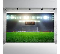 Mehofoto 2,1 x 1,5 m fondale calcio campo verde erba Score Counter Goal Spotlight - Sfondo professionale per bambini e ragazzi fotografia puntelli