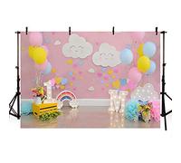 MEHOFOTO 2,1 x 1,5 m Fotografia Sfondo Compleanno 1° Rosa Ragazza Arcobaleno Fiore Nuvole Palloncino Ritratto Foto Banner Sfondo Decorazioni