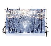 MEHOFOTO 2,1 x 1,5 m Inverno Natale Glitter Foresta Fondali Neve Notte Stringa Luci Fiocco di Neve Fotografia Sfondo Scenario Naturale Festa di Compleanno Festa di Festa di Foto Studio Puntelli Banner