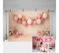 MEHOFOTO 2,1 x 1,5 m rosa palloncino rosa fiore floreale compleanno prima ragazza forniture festa bambino forniture decorazione banner studio fotografico puntelli