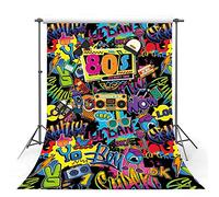 MEHOFOTO Decorazione per festa di compleanno per adulti a tema Hip Hop per anni '80, striscione da studio fotografico, Graffiti discoteca, 1,5 x 2,1 m