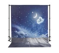 Mehofoto fantasy Night Sky neonato sfondo fondale fotografico digitale Moon Stars pavimenti in legno per bambini 1,5 x 2,1 m (seta materiale)