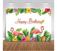 Mehofoto festa di compleanno fondale 2,4 x 1,8 m Flamingo party decorazione per adulti e bambini, foto sfondo fotografia fiori colorati foglie verdi sfondo