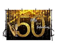 MEHOFOTO Glitter oro e nero Fifty and Favoloso Photo Studio Booth sfondo champagne vetro Bokeh lucido adulto felice 50° compleanno festa decorazione fondale per fotografia 2,1 x 1,5 m