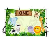 MEHOFOTO Happy 1st Birthday Party Backdrop Jungle Safari Animali Selvaggio One Boy Compleanno Fotografia Sfondo Zoo Foresta Foglie Verdi Photo Booth Banner per Forniture da tavola Dessert 2,1 x 1,5 m