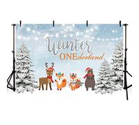 MeHOFOTO - Sfondo fotografico per il primo compleanno della foresta, animali della foresta, albero di Natale, fiocchi di neve, luci luccicanti, decorazioni per foto