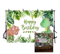 MEHOFOTO Sfondo per compleanno di bambini, motivo dinosauri, 2,1 x 1,5 m, per fotografie, bandiere per feste, decorazione da tavolo, in vinile, per studio fotografico