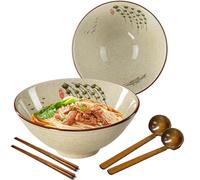 mehrido Set di 2 ciotole in ceramica per ramen, 1200 ml, grandi, giapponesi, con cucchiai e bacchette, per zuppe, Udon, Soba, Pho, spaghetti asiatici, insalata di pasta