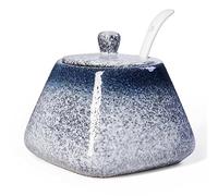 mehrido Zuccheriera in ceramica con coperchio e cucchiaio, 430 ml, in porcellana, per bar, casa e cucina, elegante contenitore per zucchero, sale e condimenti