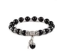 MEHUK Braccialetto elastico naturale con pietre curative e perline per donne e uomini, idea regalo (unisex), 6.7, Pietra Gomma Pietra Gomma Agata nera, Agata