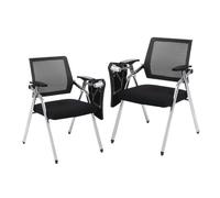 MEHWSAR Sedia da ufficio pieghevole impilabile con scrivania attaccata, sedia da ufficio impilabile con schienale ergonomico (2 pezzi)