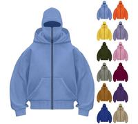 MEIbax Balaclava - Felpa con cappuccio con cappuccio, con cerniera, da donna, con cappuccio, balaclava e cappuccio, per sport, all'aria aperta, bicicletta, cappotto, autunno, Blu chiaro-2., L