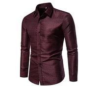 MEIbax Camicia a taglio aderente da uomo Camicia casual alla moda con colletto risvolto, bottone a maniche lunghe, camicia elegante antirughe per il quotidiano casual, rosso, L