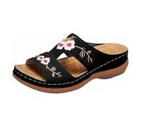 MEIbax Sandali da donna con zeppa ortopedica e zeppa Sandalo Estate Roma Piattaforma Scarpe con Fiori Ricamo Antiscivolo Confortevoli Scarpe per Vacanze, Spiaggia e Relax, Le Noir, 37 EU 3X-Large