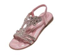 MEIbax Sandali da donna estivi romane a punta fine con strass a punta aperta con cinturino posteriore incrociato, stile fata, elegante, antiscivolo, per vacanze e spiaggia, Rosa, 38 EU