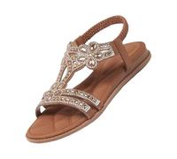 MEIbax Sandali da donna estivi romane a punta fine con strass a punta aperta con cinturino posteriore incrociato, stile fata, elegante, antiscivolo, per vacanze e spiaggia, marrone, 43 EU