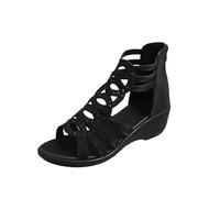 MEIbax Sandali Zeppe Donna Romane Moda Casual Estate Scarpe con Zip Posteriore e traforate alla Caviglia Punta Aperta Sandalo per Estate Spiaggia Vacanze Festival, Le Noir, 40 EU 3X-Large