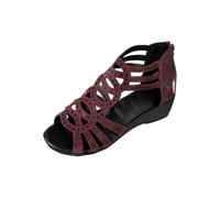 MEIbax Sandali Zeppe Donna Romane Moda Casual Estate Scarpe con Zip Posteriore e traforate alla Caviglia Punta Aperta Sandalo per Estate Spiaggia Vacanze Festival, Vino, 38 EU 3X-Large