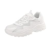 MEIbax Scarpe da ginnastica da donna con lacci in rete, con cuscino d'aria traspirante, leggere per camminare, tennis, fitness e tutti i giorni, bianco, 40 EU 3X-Étriot