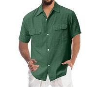 MEIbax Uomini Camicie a Maniche Corte Basic Casual Camicia in Cotone Vestibilità Aderente Tempo Libero Risvolto Estate Abbottonatura Semplice Camicia da Spiaggia con Tasche, verde, L