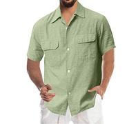 MEIbax Uomini Camicie a Maniche Corte Basic Casual Camicia in Cotone Vestibilità Aderente Tempo Libero Risvolto Estate Abbottonatura Semplice Camicia da Spiaggia con Tasche, Verde menta, L