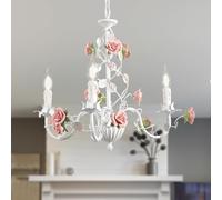 meibeileil Bianco Lampadario Vintage,Lampadario Camera Da Letto In Metallo Con Ceramica Rosa,Lampadari Sospensione In Stile Antico E14 Per Cucina,Sala Da Pranzo,Soggiorno,Camera Delle Ragazze,3 Luci