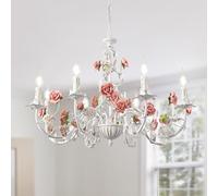 meibeileil Bianco Lampadario Vintage,Lampadario Soggiorno In Metallo Con Ceramica Rosa,Lampadari Sospensione In Stile Antico E14 Per Cucina,Camera Da Letto,Sala Da Pranzo,8 Luci