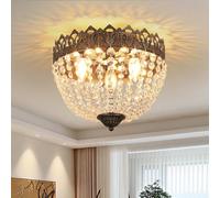 meibeileil Plafoniera led Soffitto Vintage Rotondo in Cristallo,Lampadario E14 Nero E Oro 3 Luci,Base In Color Bronzo Anticato Plafoniera Soffitto Per Soggiorno,Sala Da Pranzo,Villa,Nero, 60W,Ø32Cm.