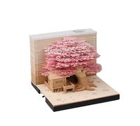 MEICHI Blocco note 3D, non incollato, arte su carta 3D con scatola display trasparente, 9 x 9 x 6 cm, 260 fogli, centrotavola con modello di carta, casa sull'albero (Casa sull'albero rosa)